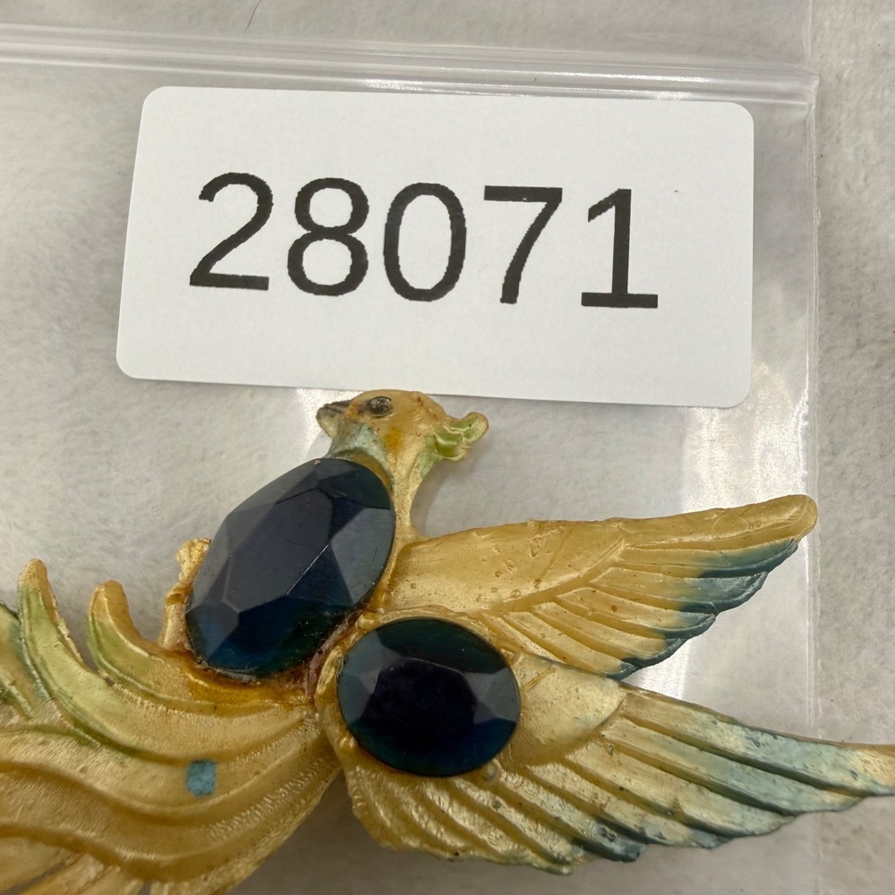 Vintage Bird Brooch Molded Celluloid Blue - Picture 7 of 9